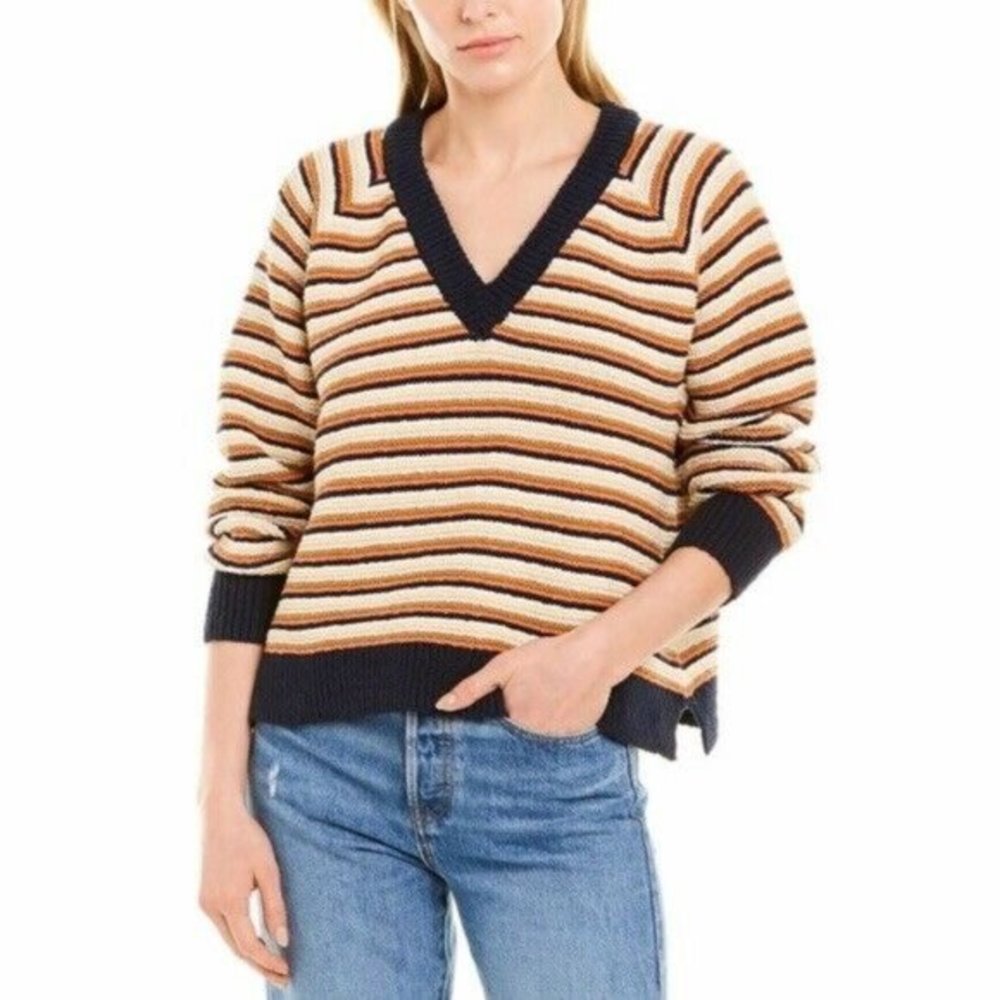 Madewell Arden V-Neck Crop Stripe Pullover Sweater